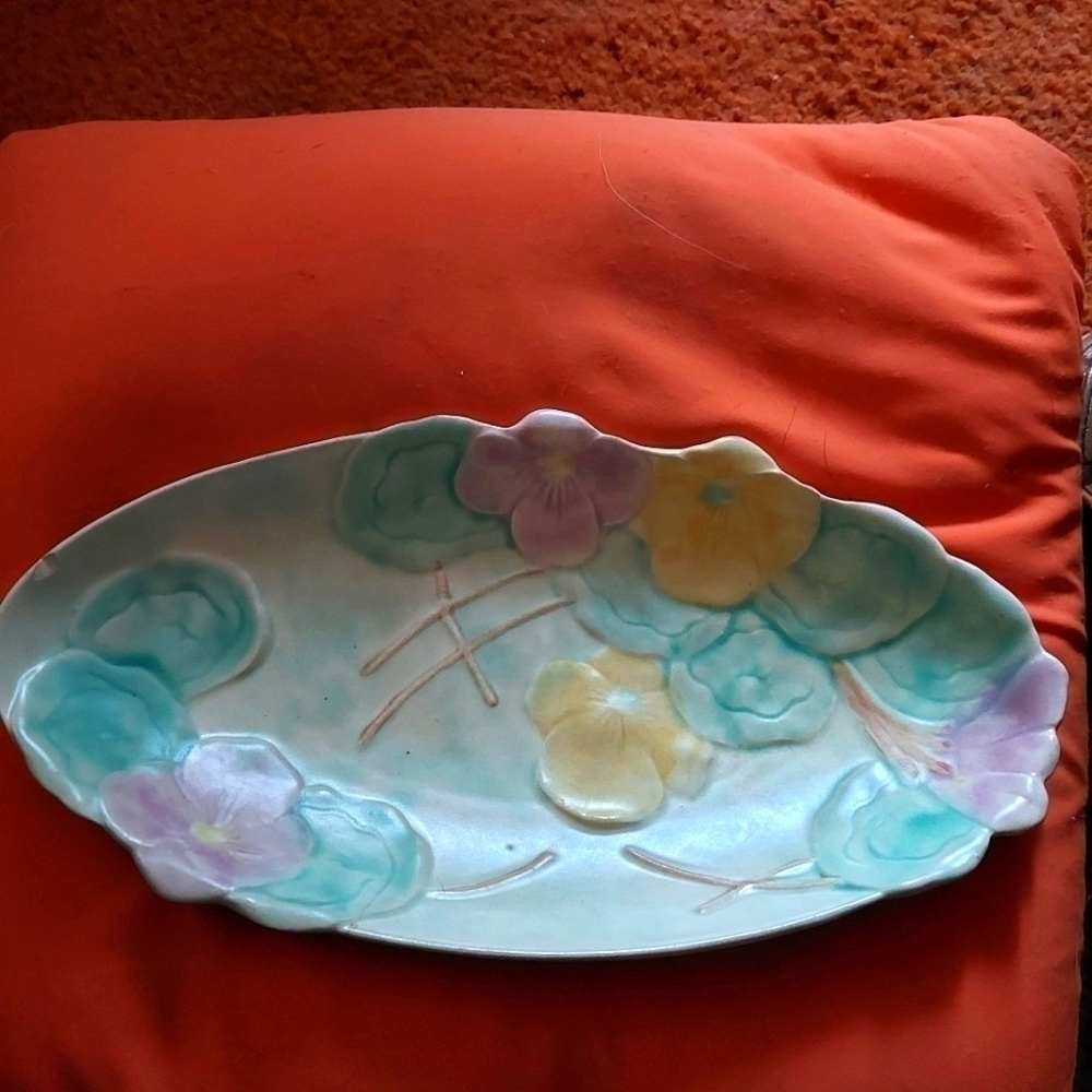 Vintage* 30s English Avon Ware Ceramic Pastel Floral Serving Dish